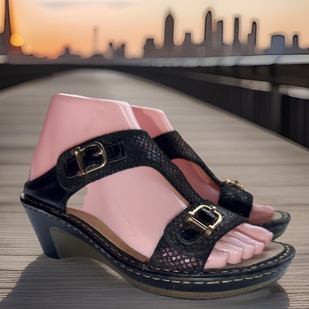 Womens Alegria Lara Gemboree Iridescent Wedge Sandals Leather EU 36 US 6/6.5 M
